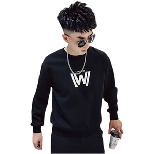W16 秋季新款男士卫衣上衣潮牌ins青年修身潮流打底衫 白首图片