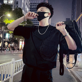 T35-特P48拼接条纹T恤男夏季短袖2023潮流男装休闲个性ins潮牌，男装T恤，电商A257