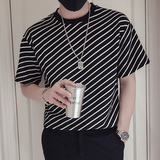 T60-P55黑色条纹T恤男潮牌痞帅炸街夏季2023新款男装重磅短袖，男装T恤，电商A257