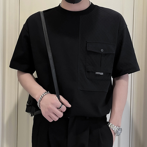 X20-P58 男士工装T恤夏季潮牌短袖2024新款男装上衣痞帅拼接半袖图片