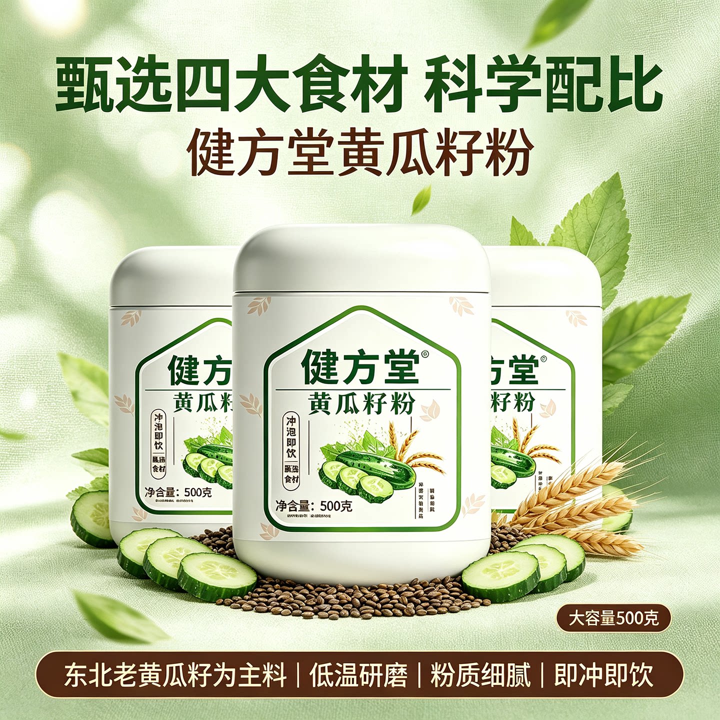 健方堂黄瓜籽粉高钙熟粉冲泡即饮