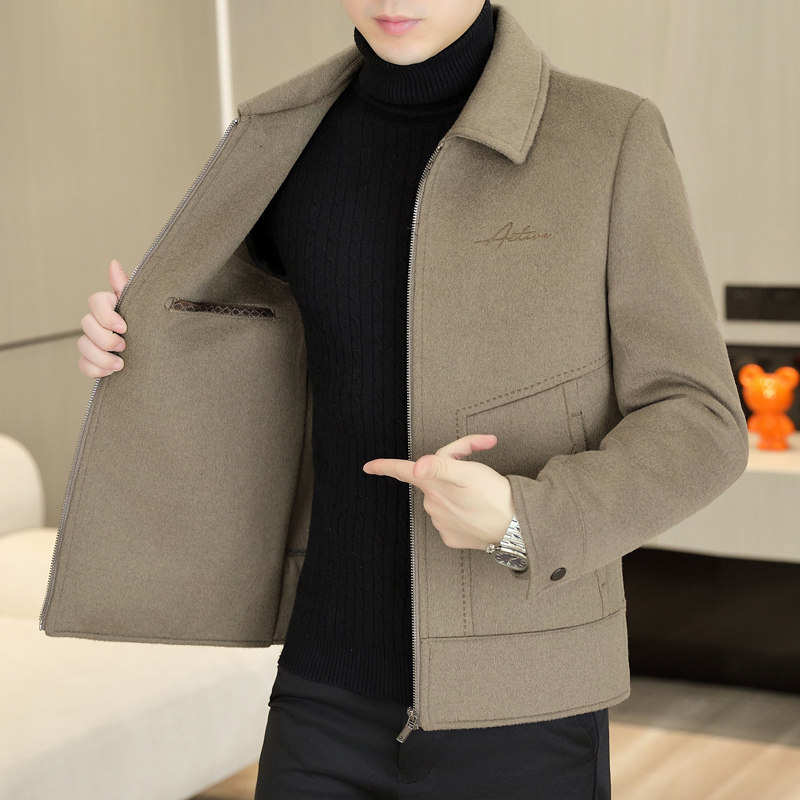 品牌高端双面羊绒外套男翻领2025秋冬新款加厚夹克男士毛呢大衣短