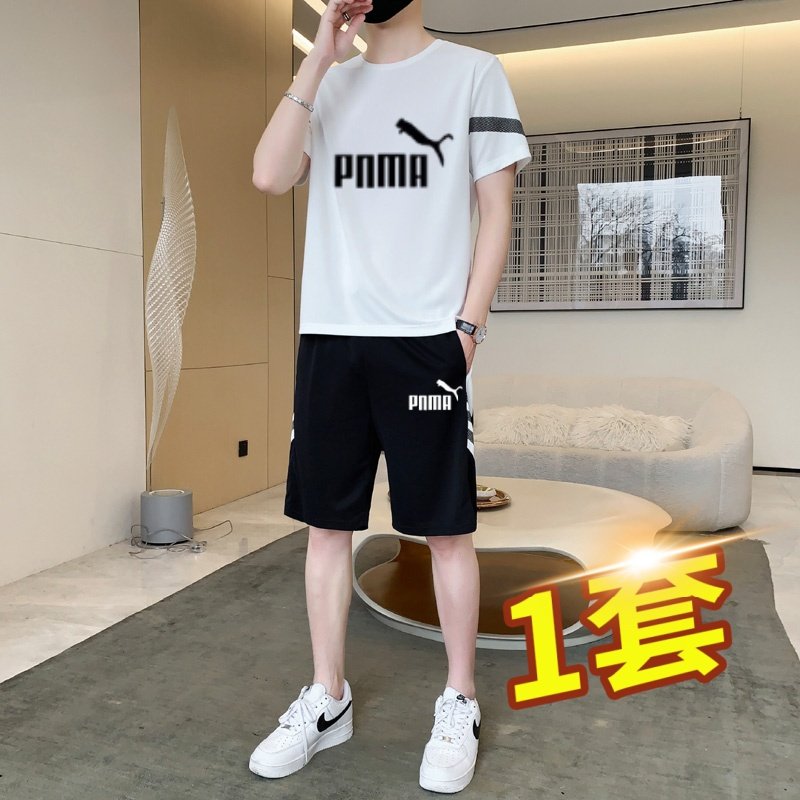 夏季时尚冰丝男士休闲套装新款潮牌宽松透气短袖短裤运动两件套男