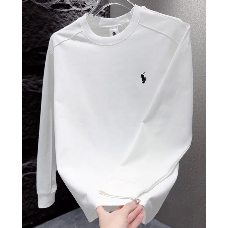 2026春秋新款白色卫衣男圆领修身薄款打底衫品牌高端男士长袖T恤