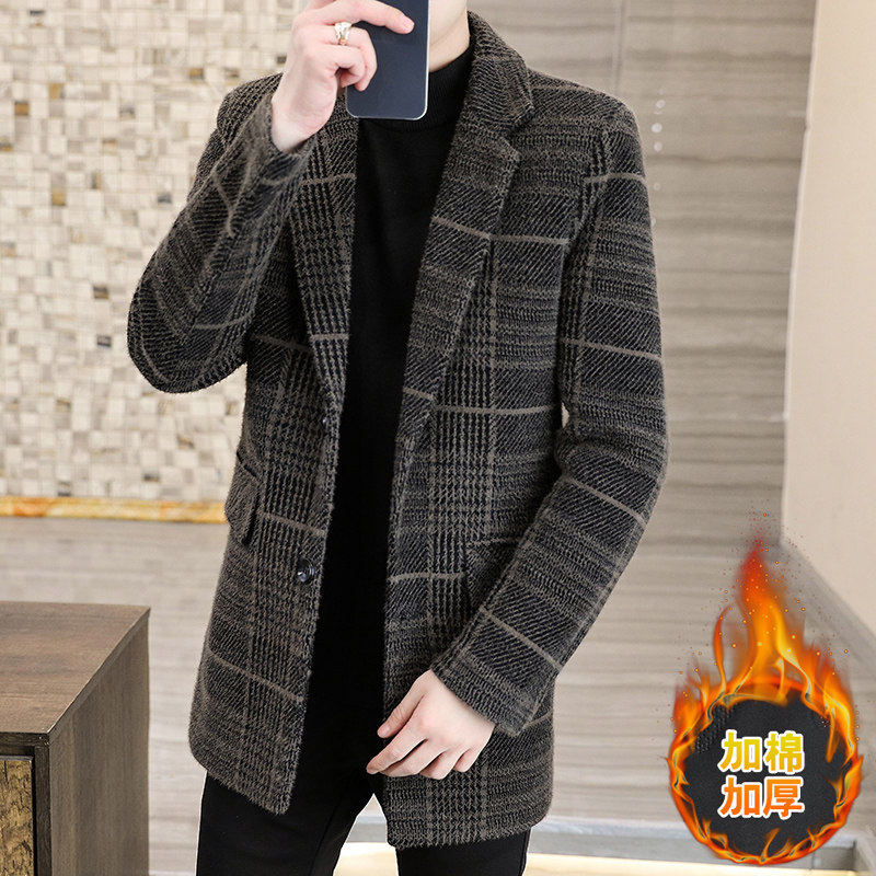 新款男士雪尼尔中长款呢子大衣品