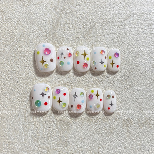 纯手工穿戴甲彩色泡泡珠童趣可爱美甲显白短款 可拆卸甲片 实拍