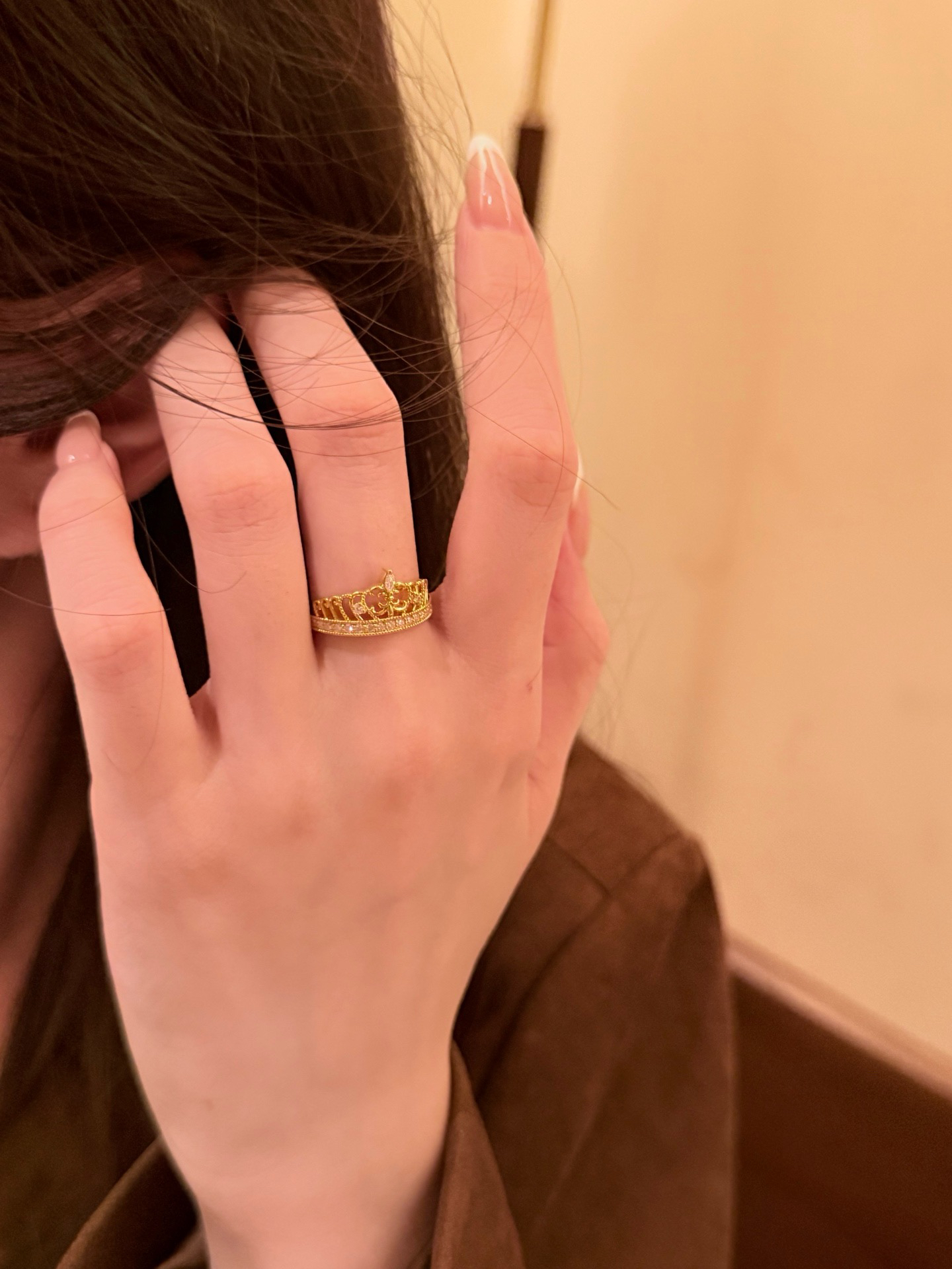 黄金戒指鸢尾花皇冠戒指足金999