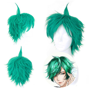 cos造型假发王者荣耀庄周原皮肤葱绿色蓬松反翘假发
