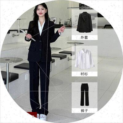 气质西装套装女春秋大学生Q答辩面试工作服黑色西服外套正装职业