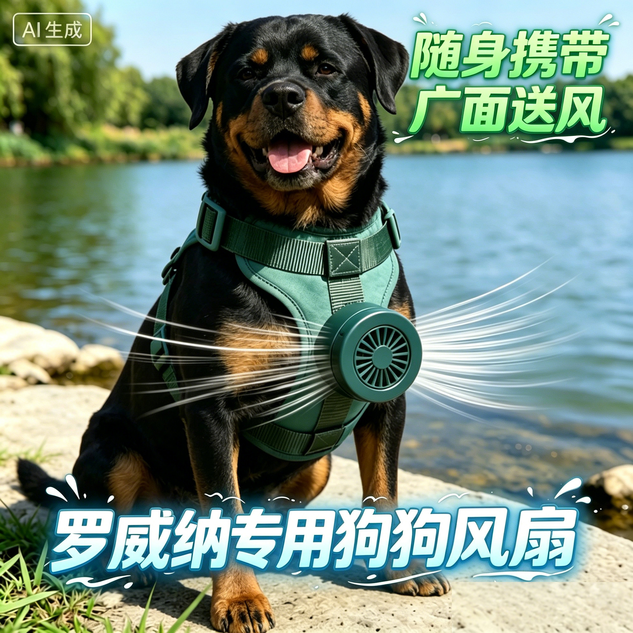 罗威纳专用狗狗风扇宠物电风扇狗用夏天降温神器夏季空调扇防中暑