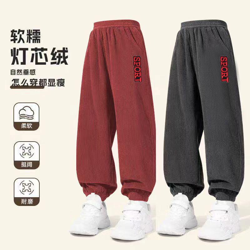 童装裤子加绒春秋款新款儿童灯芯绒裤中大男童女孩冬休闲灯笼卫裤