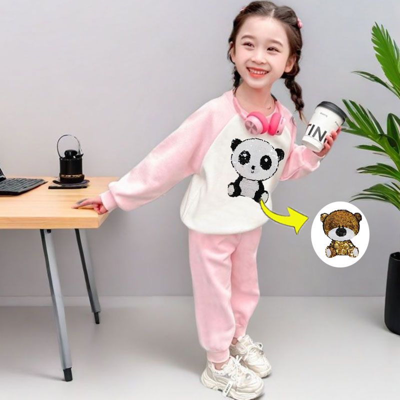 春秋季女童女宝宝变色卫衣套装纯棉儿童套头亮片洋气趣味休闲童装