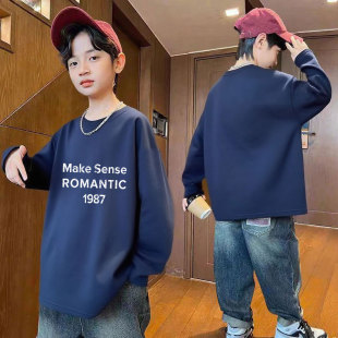 春秋潮款男孩儿童长袖纯棉t恤中大男童薄款外穿打底字母学生上衣