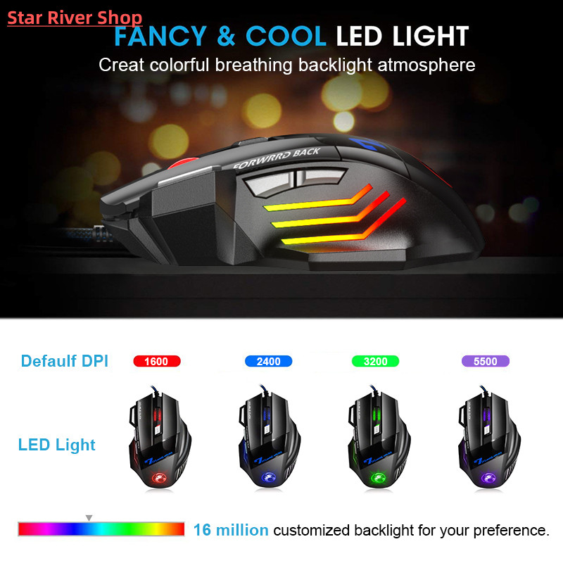 인체공학적 유선 게이밍 마우스 LED 3200 DPI USB 컴퓨터 마우스