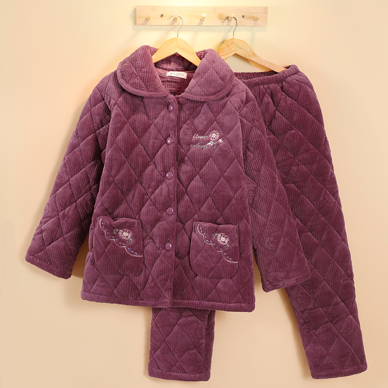 女士冬季睡衣加厚珊瑚绒妈妈棉袄