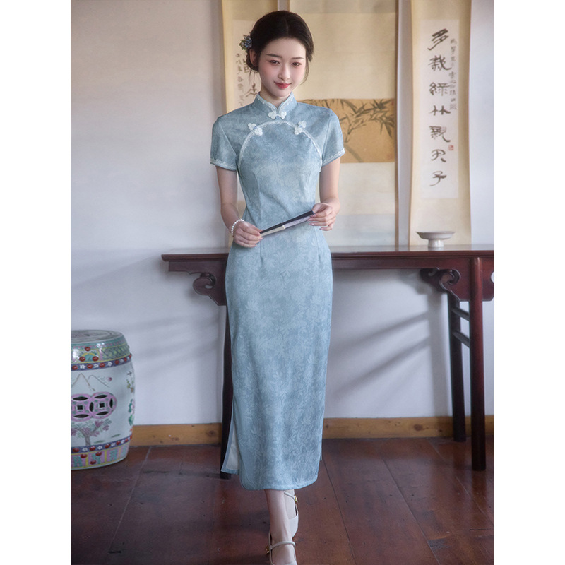 蓝色蕾丝旗袍2025新款新中式改良日常可穿年轻款绝美连衣裙女夏季