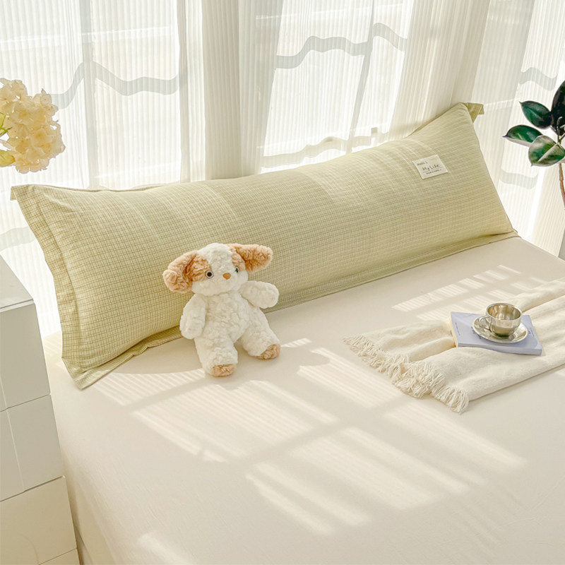 新款无印风格子水洗棉双人枕套情侣一体枕芯套加厚枕头套48*120cm,床上用品,枕套,淘宝优惠券,粉丝福利购,淘宝优惠卷