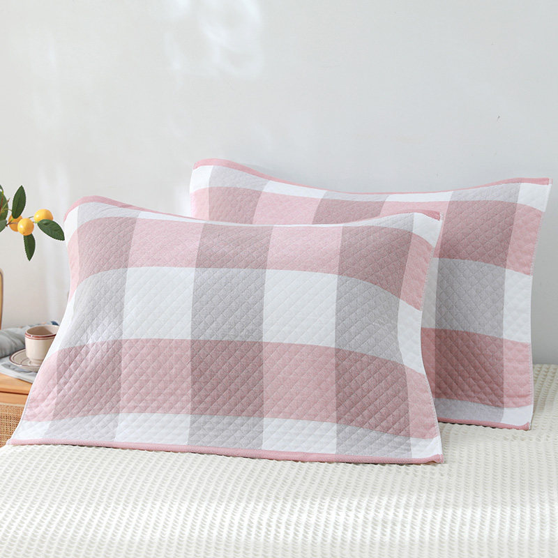 格子纯棉枕巾一对装单人防滑