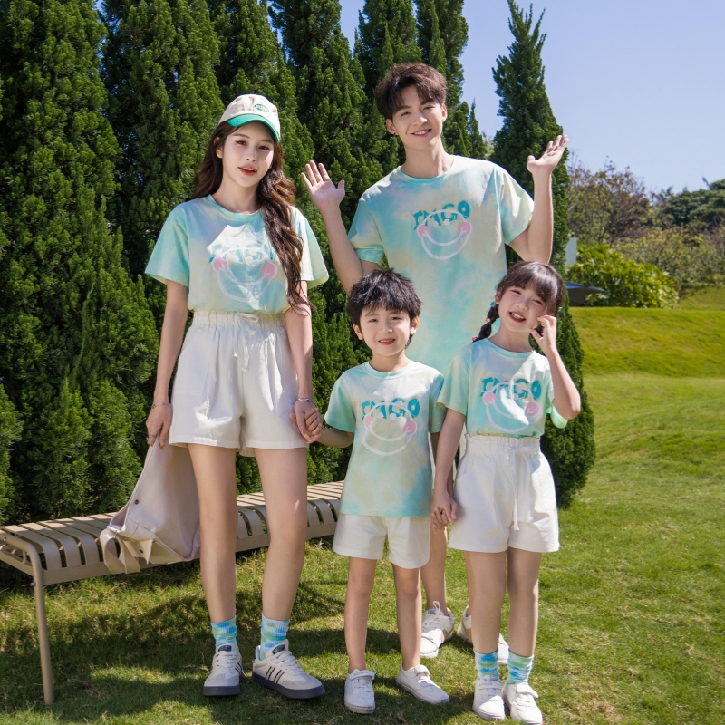 亲子装夏季套装一家三口四口2025新款母子母女姐弟大版短袖全家装