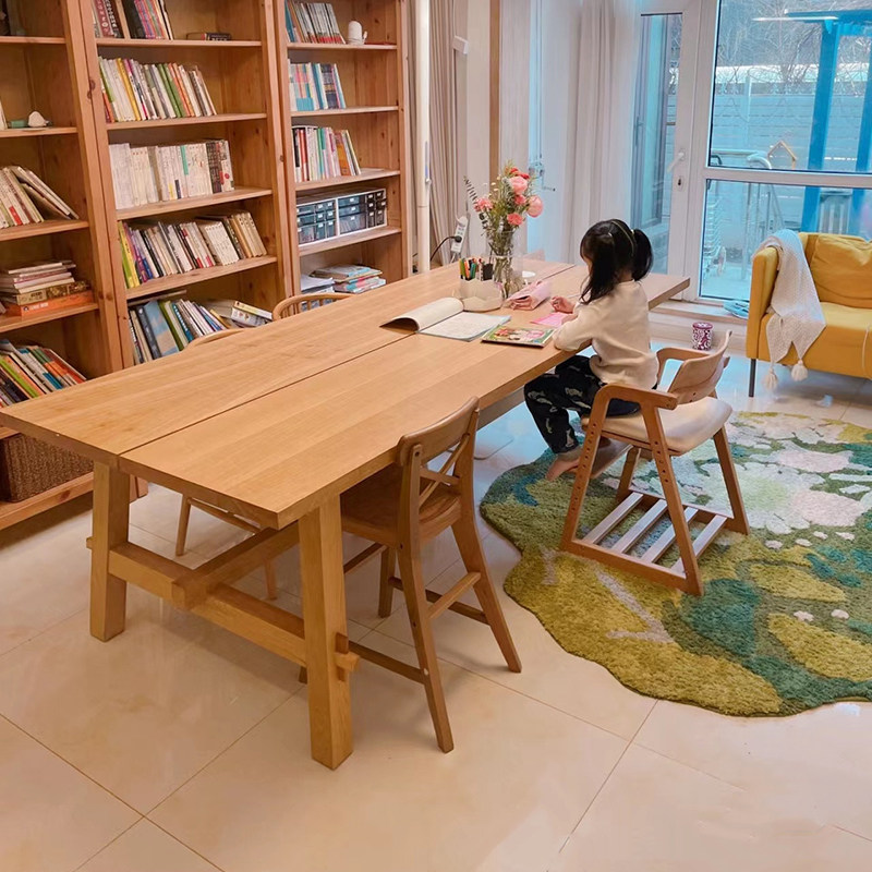 麦肯伯实木书桌工作台家用客厅学习桌白蜡木长条桌原木办公电脑桌