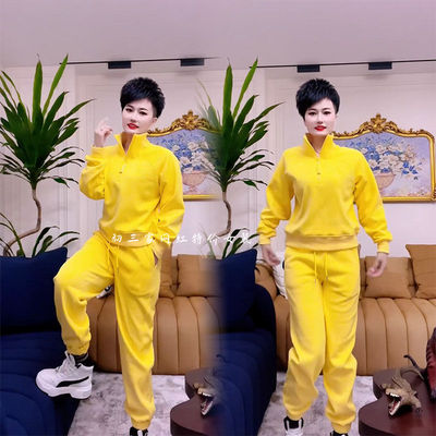 新款冬季套装女高级感加绒加厚半拉链接立领卫衣卫裤休闲两件套潮