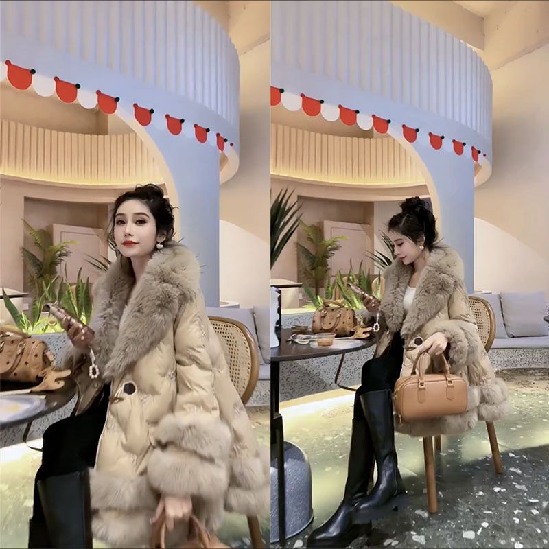 欧货炸街冬季新款时尚显瘦高级感大毛领重工刺绣加厚棉服外套潮