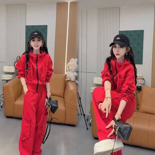 2026年早春网红新款时尚百搭欧货设计感潮流撞色外套+裤子套装女