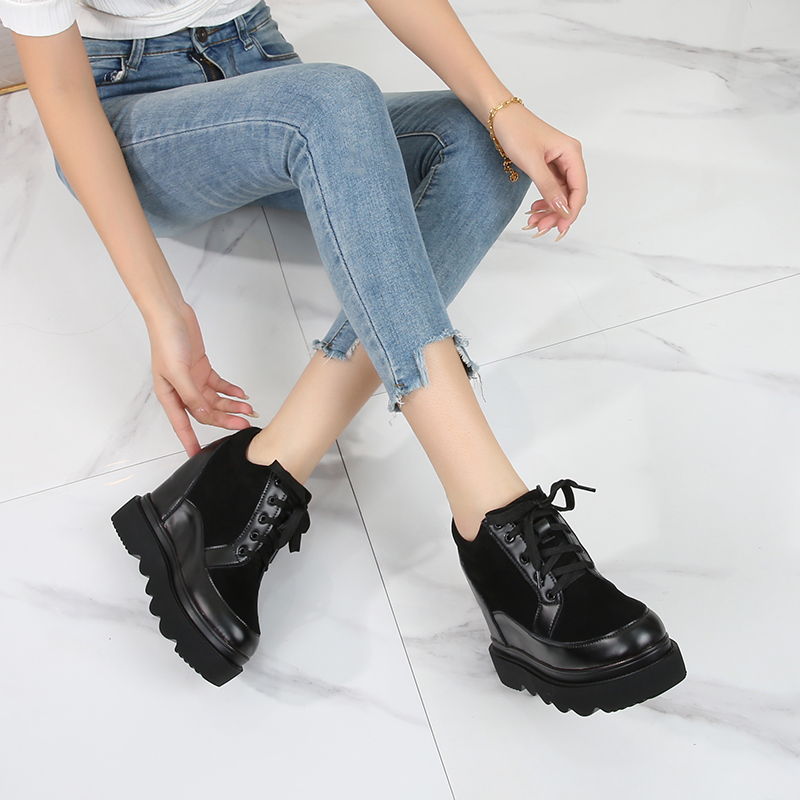 欧美松糕系带内增高马丁靴