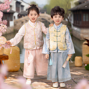 汉服儿童中国风春秋季高端古装唐装套装男女童改良日常国学演出服