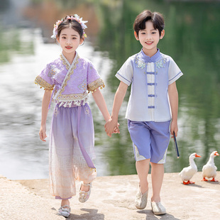 汉服女童傣族云南泼水节西双版纳男童唐装夏季葫芦丝儿童演出服