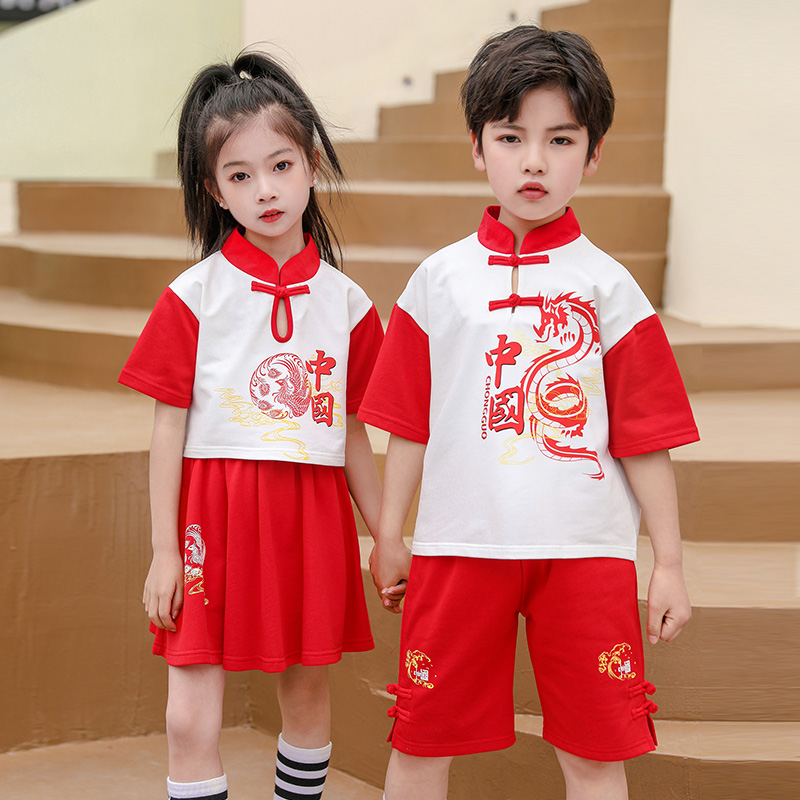 儿童演出服女童夏装中国风六一学生嘻哈国潮男童表演服街舞蹈服装