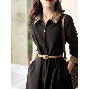 现货厂家直批 小黑裙| 赫本仪式感 干净利索通勤职场长袖连衣裙春