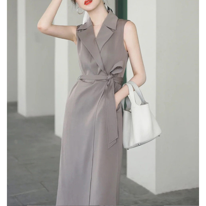 现货厂家直批  收腰显瘦高JI感西装裙女无袖职业通勤ol休闲连衣裙