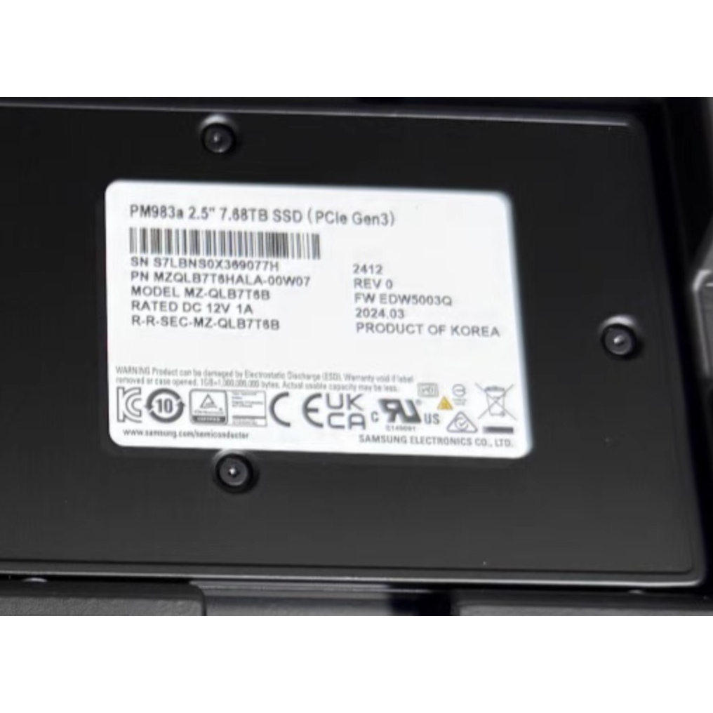 三星PM983a 7.68T u.2 NVME 企业级SSD固态硬盘服务器 全新