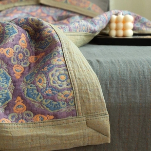 A类母婴级全棉色织双层纱多用盖毯空调被纯棉三4层纱水洗加厚床单