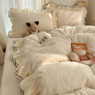 南茜白~好物A类雕花牛奶绒软四件套南茜公主风冬天加厚绒床上用品