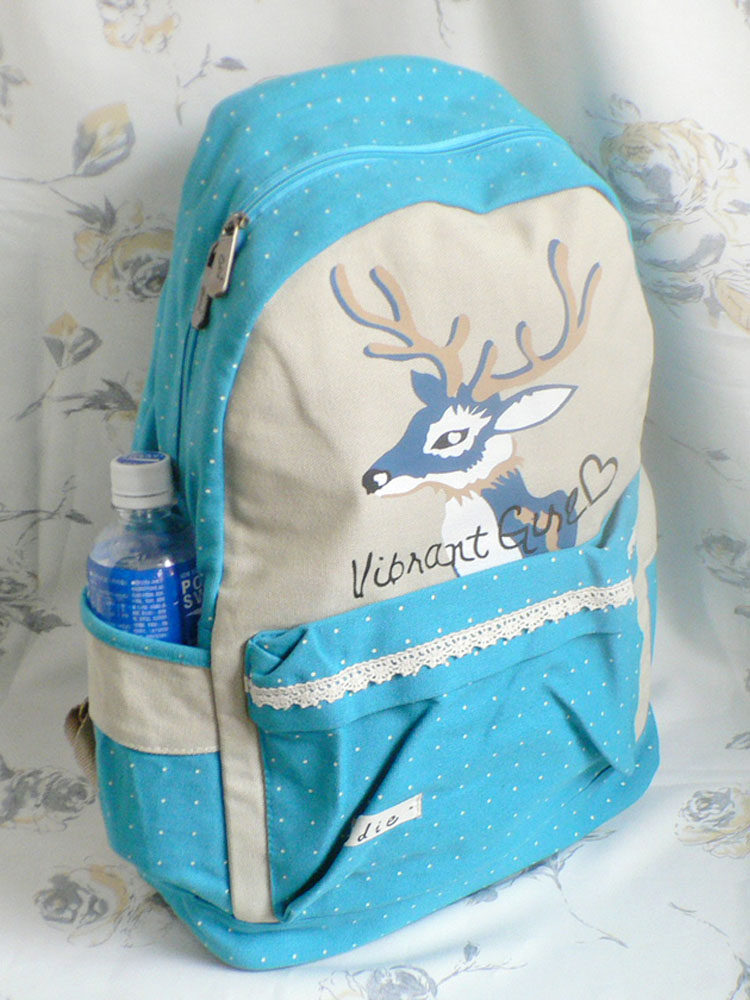 零点帆布双肩背包痛贝壳女学生休闲布艺印花麋鹿青年棉麻旅游书包