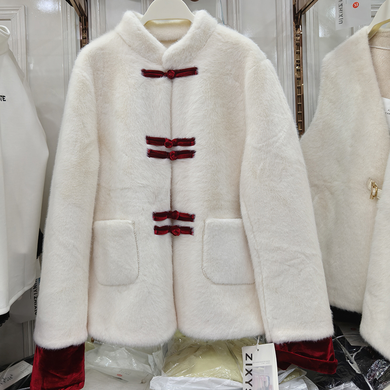 国风水貂绒皮草皮毛一体外套女