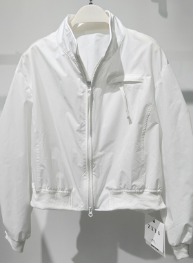 薄款防晒衣休闲短款夹克双拉链白色立领显瘦棒球服百搭长袖外套女