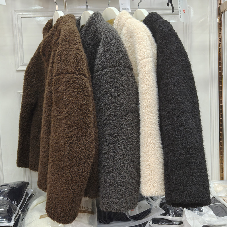 慵懒风立领颗粒绵羊羔毛皮毛一体外套女短款2025冬季皮草百搭上衣,女装/女士精品,短外套,淘宝优惠券,粉丝福利购,淘宝优惠卷