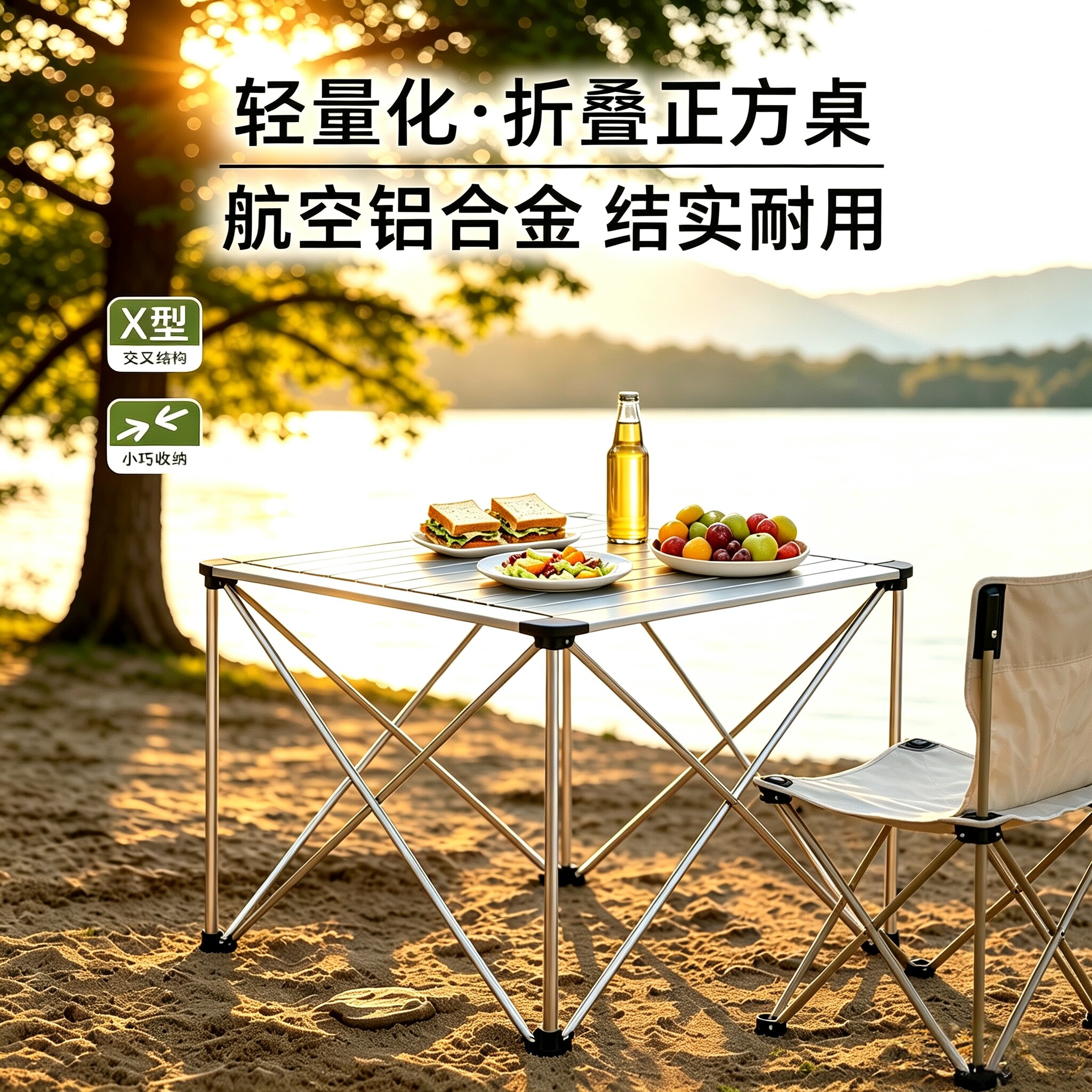铝合金正方形蛋卷桌户外野营桌野餐四方折叠桌子便携式露营装备
