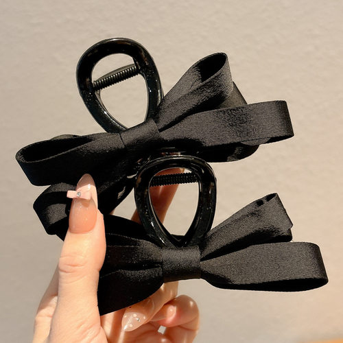 赫本风黑色蝴蝶结大号盘发抓夹