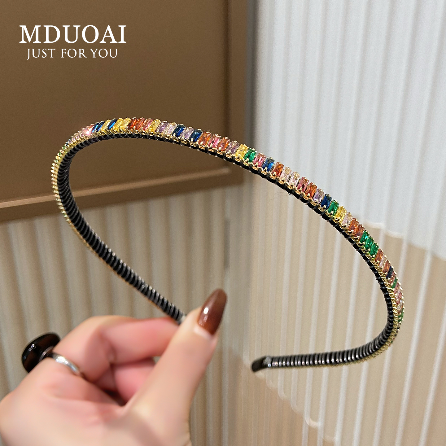 高级感洋气时尚彩钻金属细款发箍