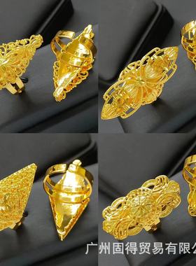 欧币越南沙金满天星花朵戒指 印度新娘开口可调节食指女士铜戒指