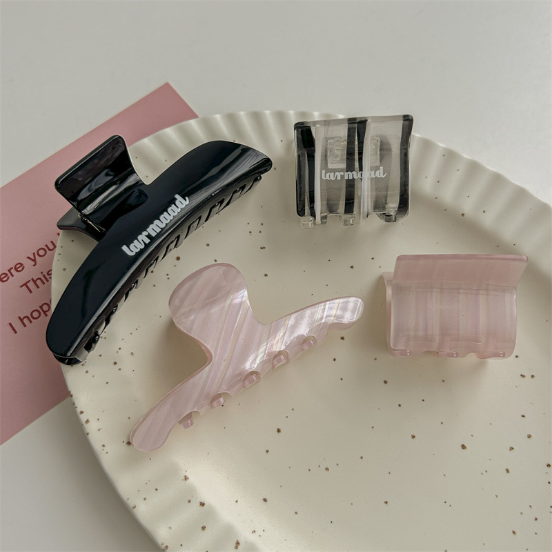 韩系酷girl甜酷风高级质感时尚黑色系鲨鱼夹晕染盘发抓夹2023新款