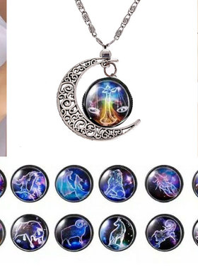 星座月亮时光宝石项链跨境欧美热卖ebay速卖通梦幻夜光吊坠玻璃