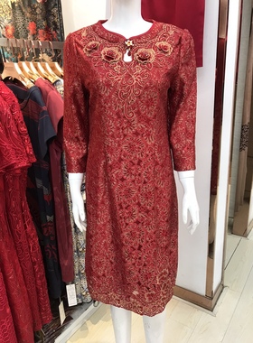 富贵依枝花喜婆婆半袖礼服宴会裙子2022秋季新款高级连衣裙229013