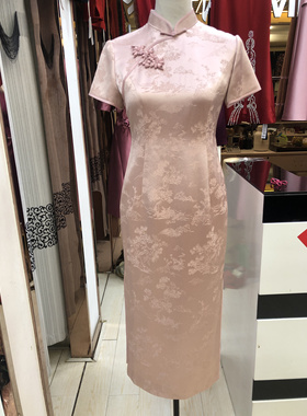 高端年轻喜婆婆婚宴装新中式修身改良旗袍裙短袖醋酸妈妈敬酒礼服