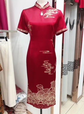 高端优雅喜妈妈婚礼旗袍裙礼服2023夏喜婆婆婚宴丈母娘结婚敬酒服