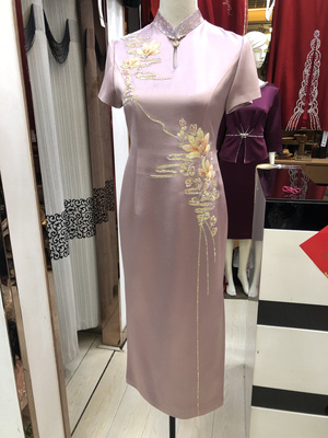 高端刺绣喜婆婆婚宴装醋酸旗袍裙2025春夏新款妈妈结婚礼服年轻款